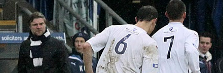 Steven Pressley watches as Martin Hardie celebrates Dunfermline&#039;s second goal