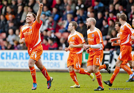 Dunfermlin?e Athletic v Forfar Athletic Irn Bru First Division Play Off East End Park 11 May 2013 Iain Campbell celebrates his goal (c) Craig Brown