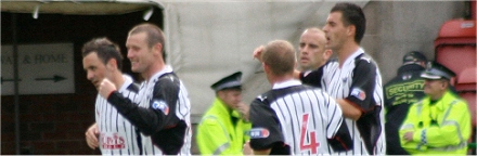 Andy Kirk celebrates scoring v Arbroath