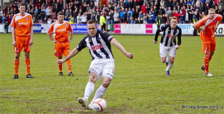 Dunfermlin?e Athletic v Forfar Athletic Irn Bru First Division Play Off East End Park 11 May 2013 Stephe?n Husband misses from the spot (c) Craig Brown