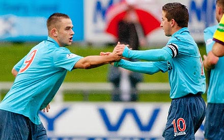 Goalscorer Ryan Wallace and provider Josh Falkingham celebrate