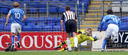 Paul Gallacher saves from Liam Craig