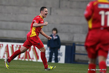 Stephen Husband celebrates scoring v Raith Rovers