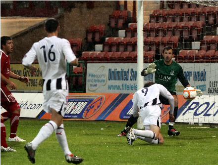 Pat Clarke scores v Aberdeen