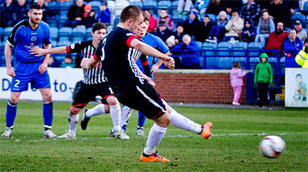 Danny Grainger scores from the spot v Stranraer