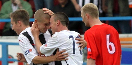 Joe Cardle celebrates scoring at Stirling