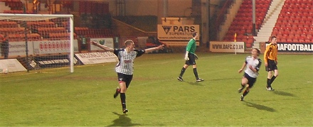 Jordan White celebrates the second goal v Dumbarton