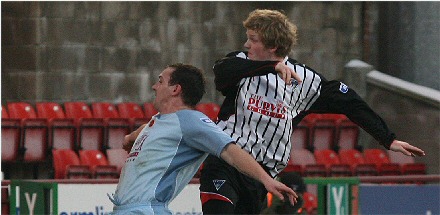 Willie Gibson heads in number one v Stenhousemuir