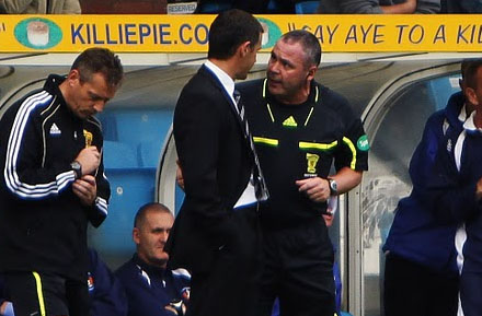 Jim McIntyre is sent to the stand by Referee Brian Winter