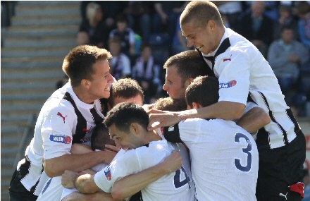 Pars celebrate goal at Falkirk stadium