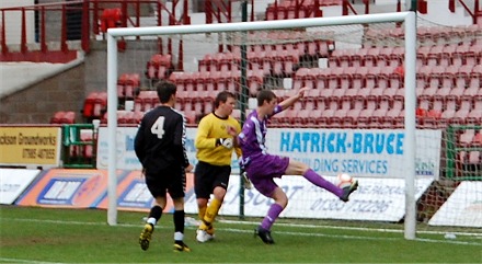 Jordan White scores v East Stirling 2-0