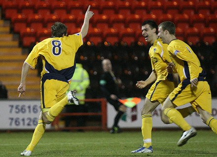 Graeme Holmes celebrates his first goal for DA