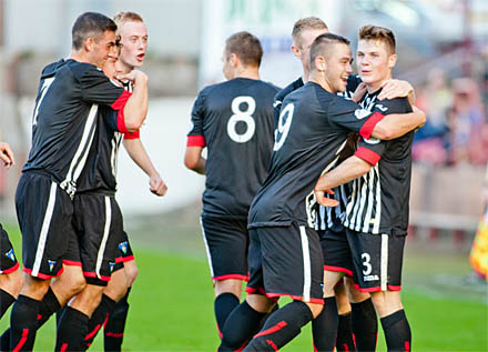 Celebration for Alex Whittle`s first senior goal