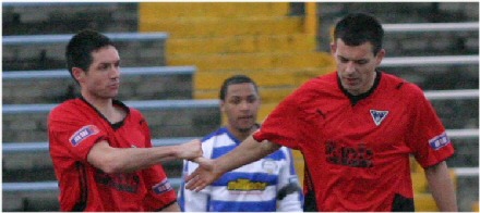 Gary Mason and Steven Bell celebrate goal at Greenock