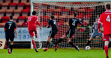 Paul McLean scores Brechin's goal