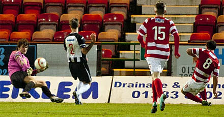 Michal Hrivnak saves in Dunfermline v Hamilton