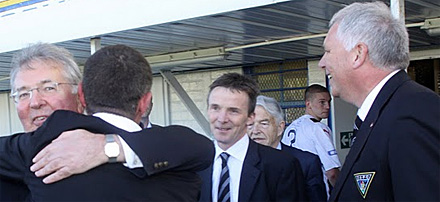 Frank McConnell and John Yorkston congratulate Jim McIntyre