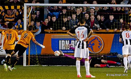 Michal Hrivnak saves Alloa penalty