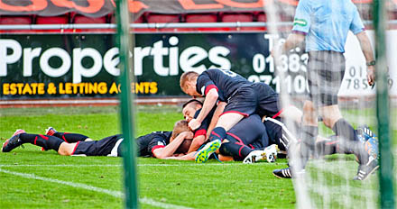 Josh Falkingham celebrates goal