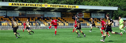 Fraser Moncrieff hits the Pars into the lead at Annan