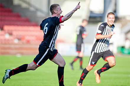 Andy Geggan celebrates his fifth goal of the season